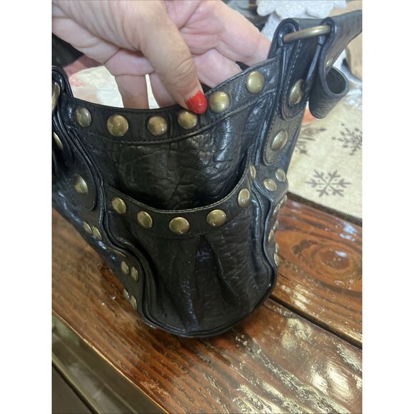 Kooba Studded Tote Bag Handbag Leather Black Y2K Biker Baddie Purse - Picture 7 of 16